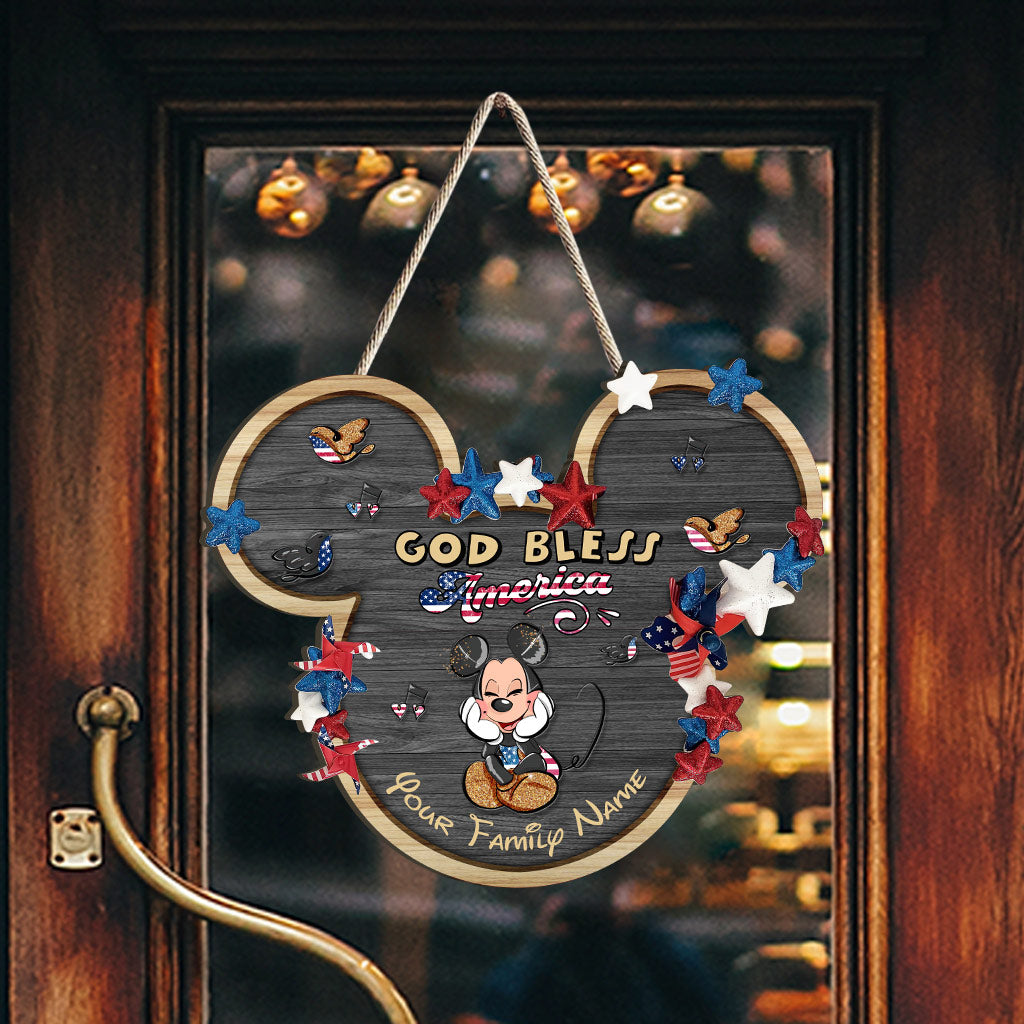Personalized Mickey Mouse Wood Sign for 4th of July Family Gift