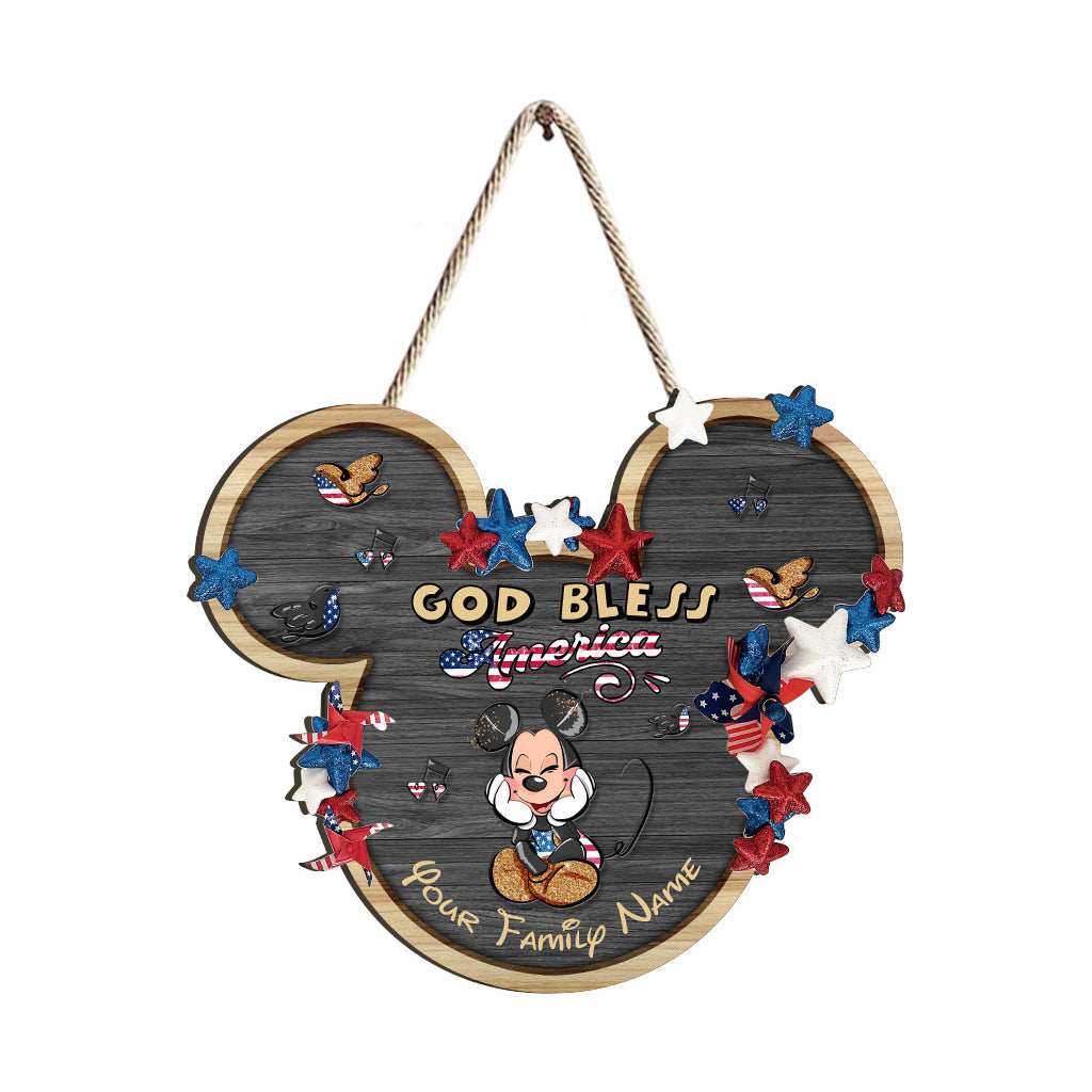 Personalized Mickey Mouse Wood Sign for 4th of July Family Gift