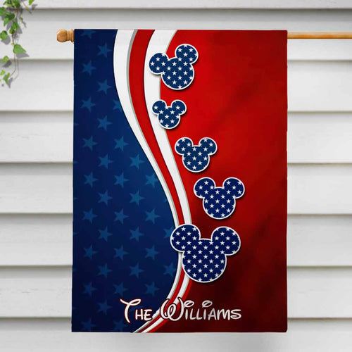 Personalized Mouse Ears House Flag Custom Name for 4th of July