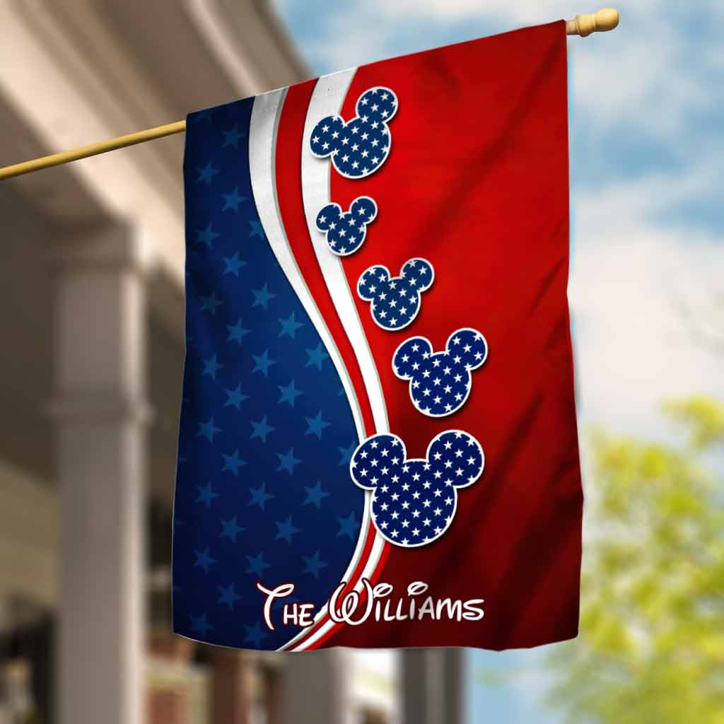 Personalized Mouse Ears House Flag Custom Name for 4th of July