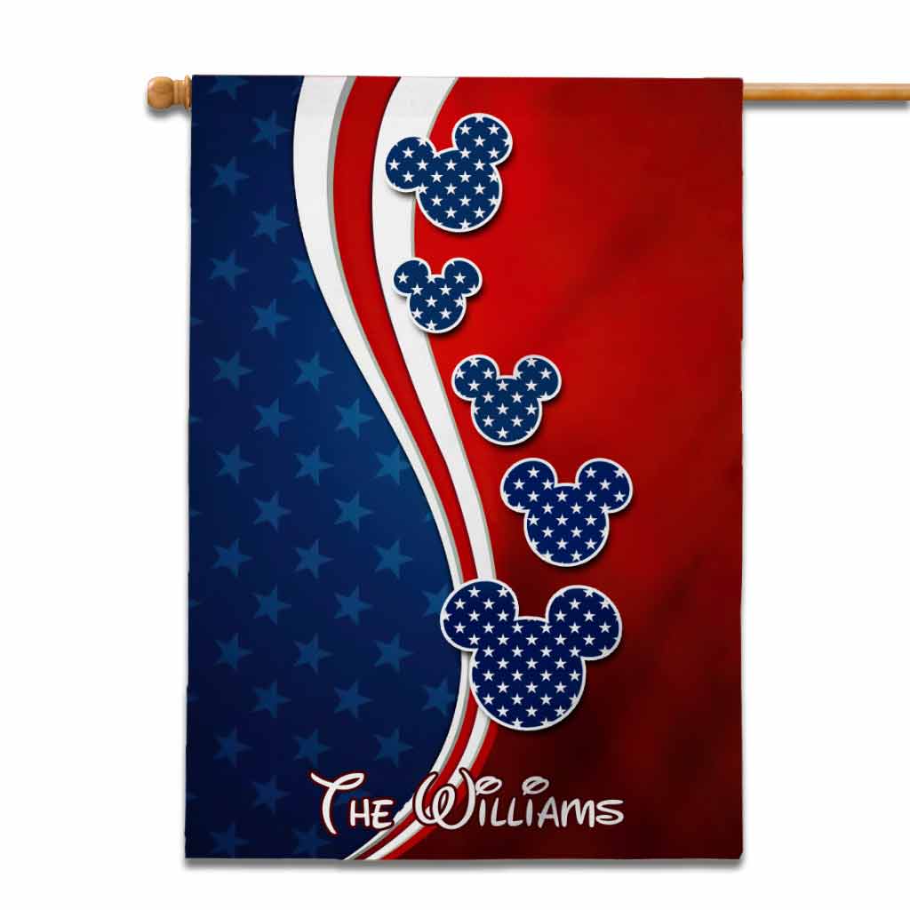 Personalized Mouse Ears House Flag Custom Name for 4th of July