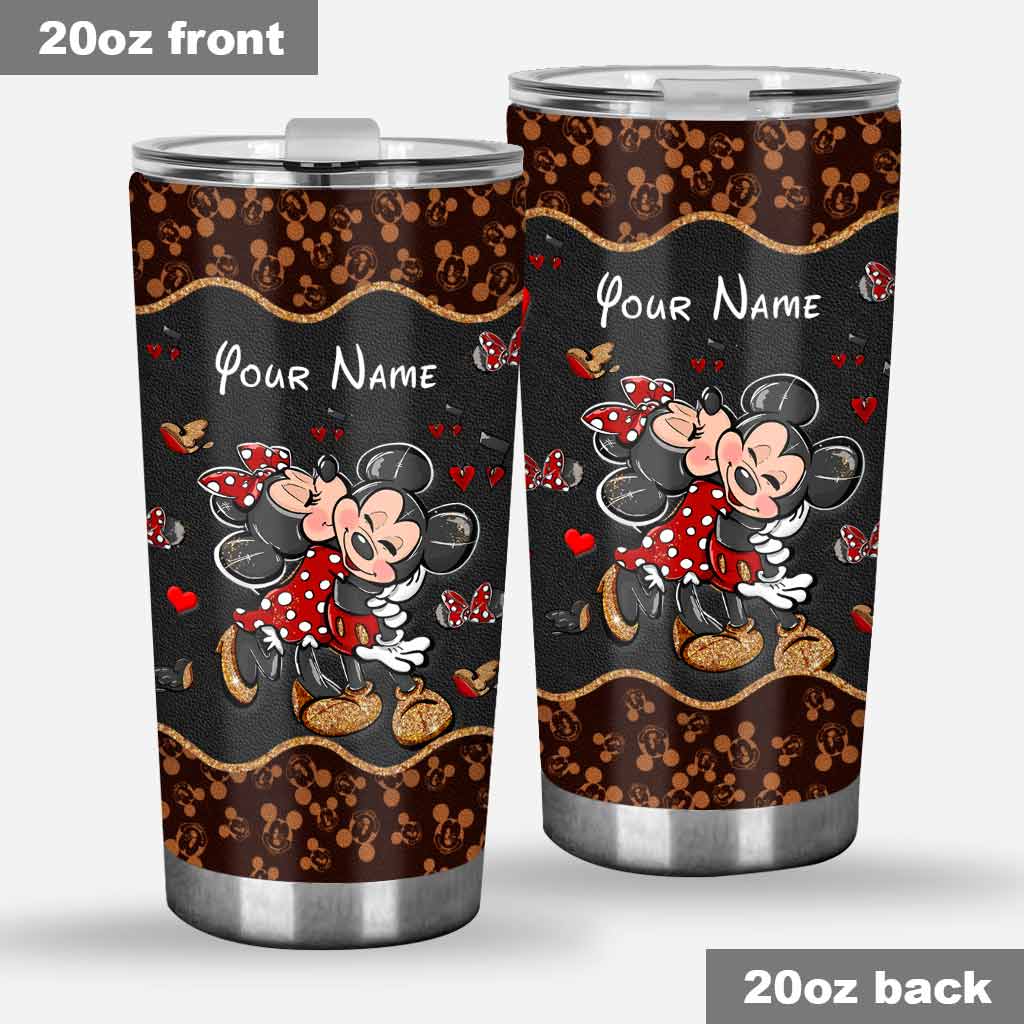 Personalized Mouse Tumbler with Leather Pattern - Custom Name Gift for Couples, Weddings