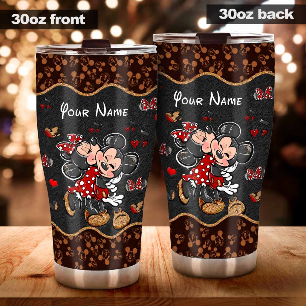 Personalized Mouse Tumbler with Leather Pattern - Custom Name Gift for Couples, Weddings