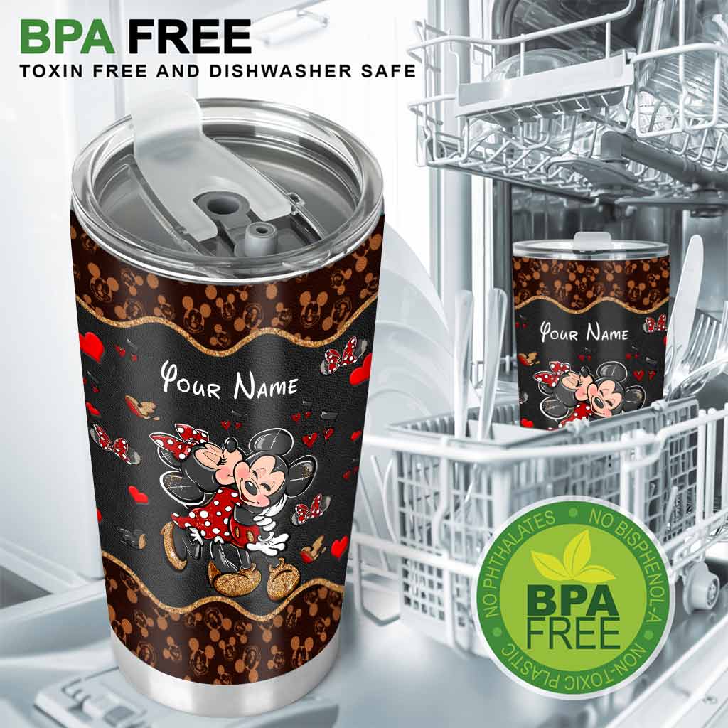 Personalized Mouse Tumbler with Leather Pattern - Custom Name Gift for Couples, Weddings