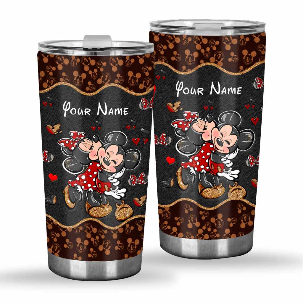 Personalized Mouse Tumbler with Leather Pattern - Custom Name Gift for Couples, Weddings