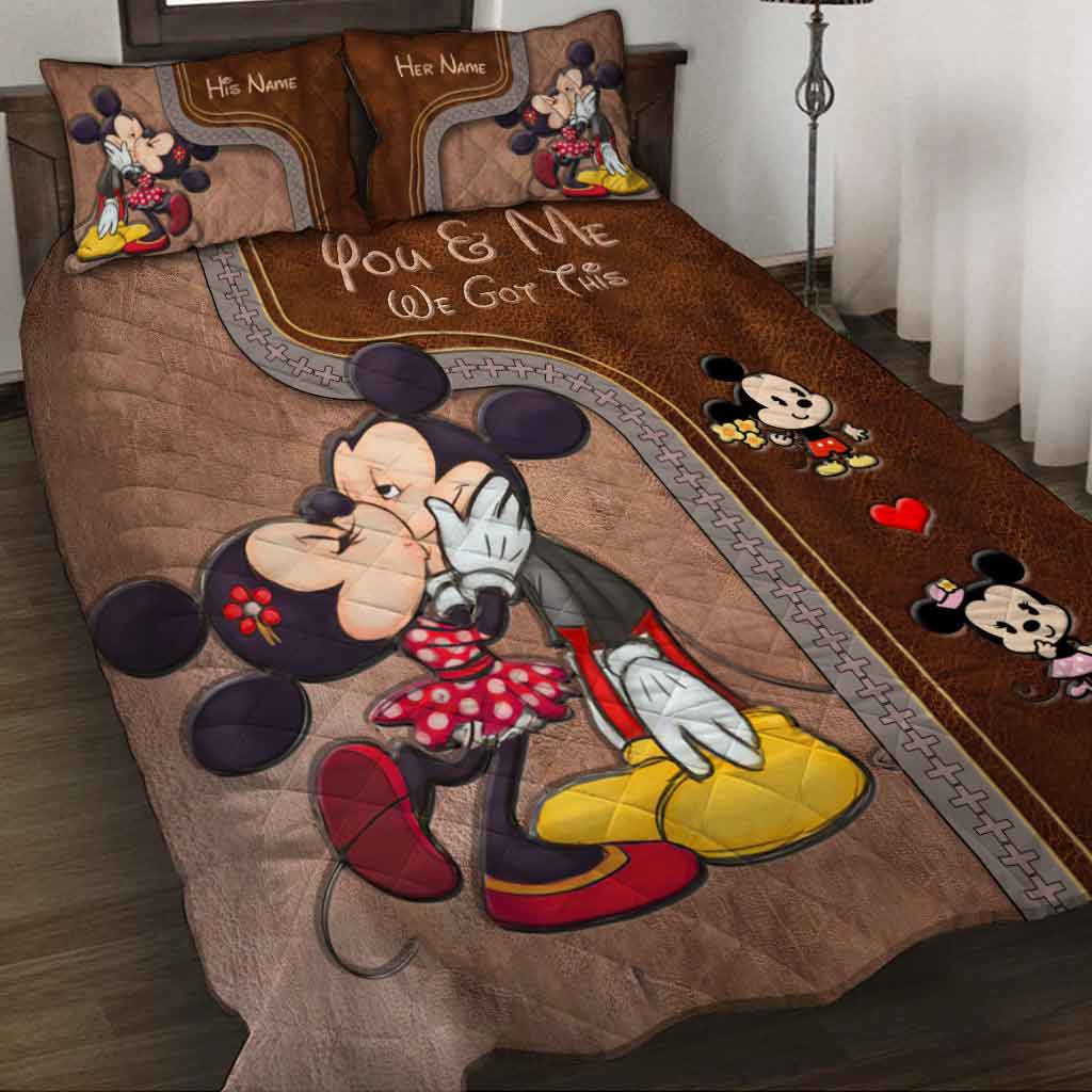 Personalized Mouse Quilt Set with Leather Pattern Print for Couples