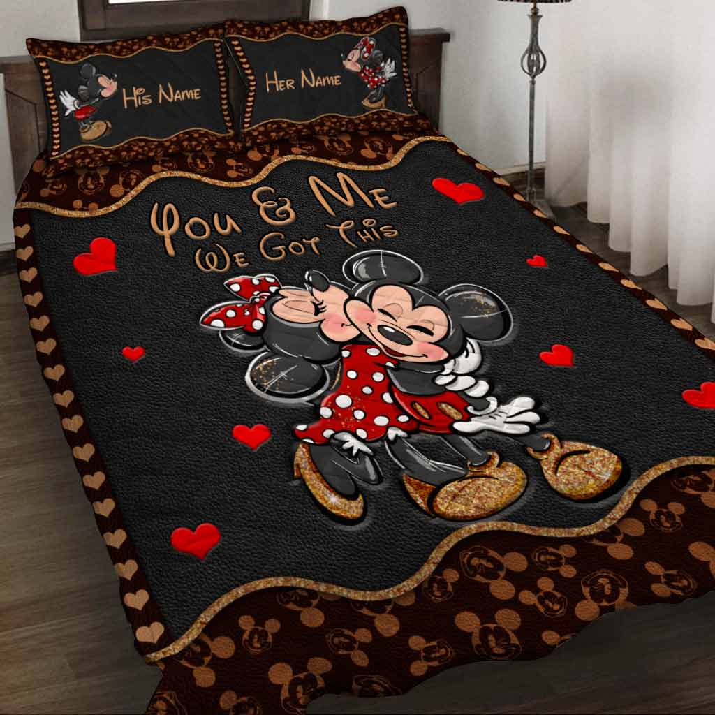 Personalized Mouse Ears Quilt Set with Love Design for Couples