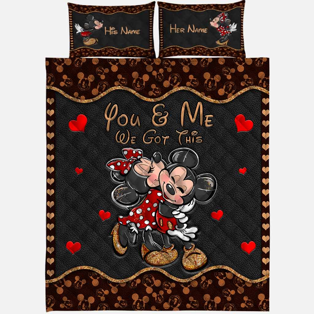 Personalized Mouse Ears Quilt Set with Love Design for Couples