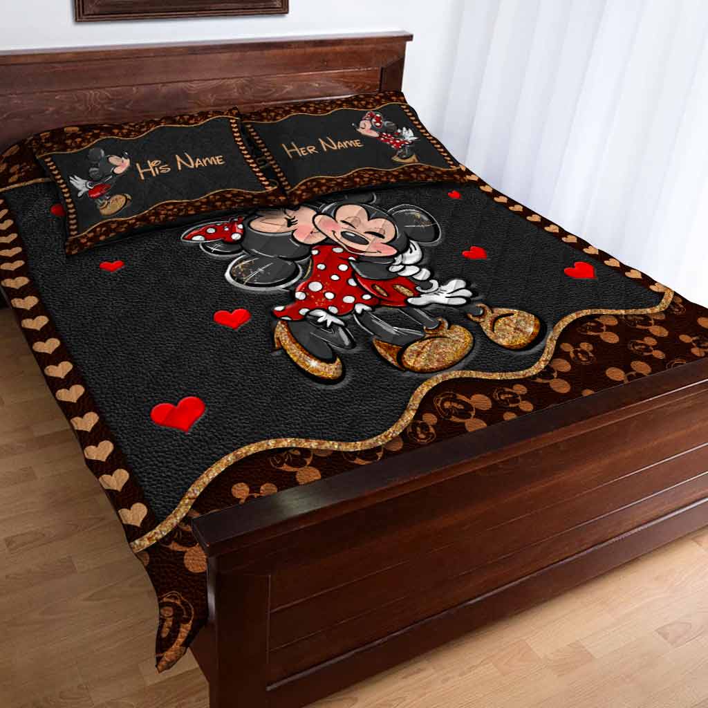 Personalized Mouse Ears Quilt Set with Love Design for Couples