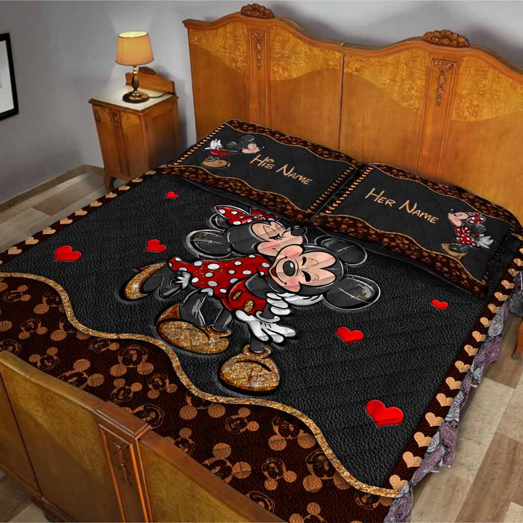 Personalized Mouse Ears Quilt Set with Love Design for Couples