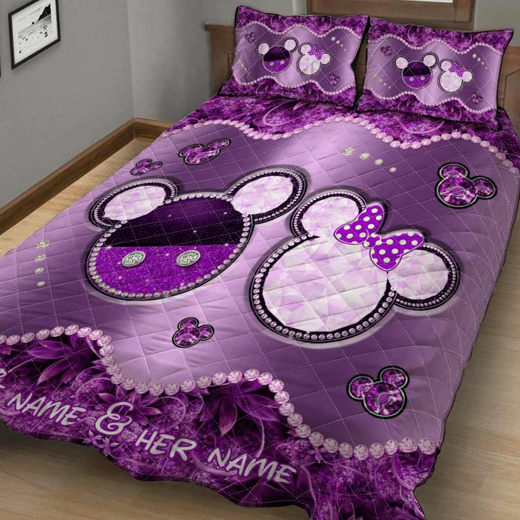 Personalized Mouse Quilt Set Custom Name Gift for Couples