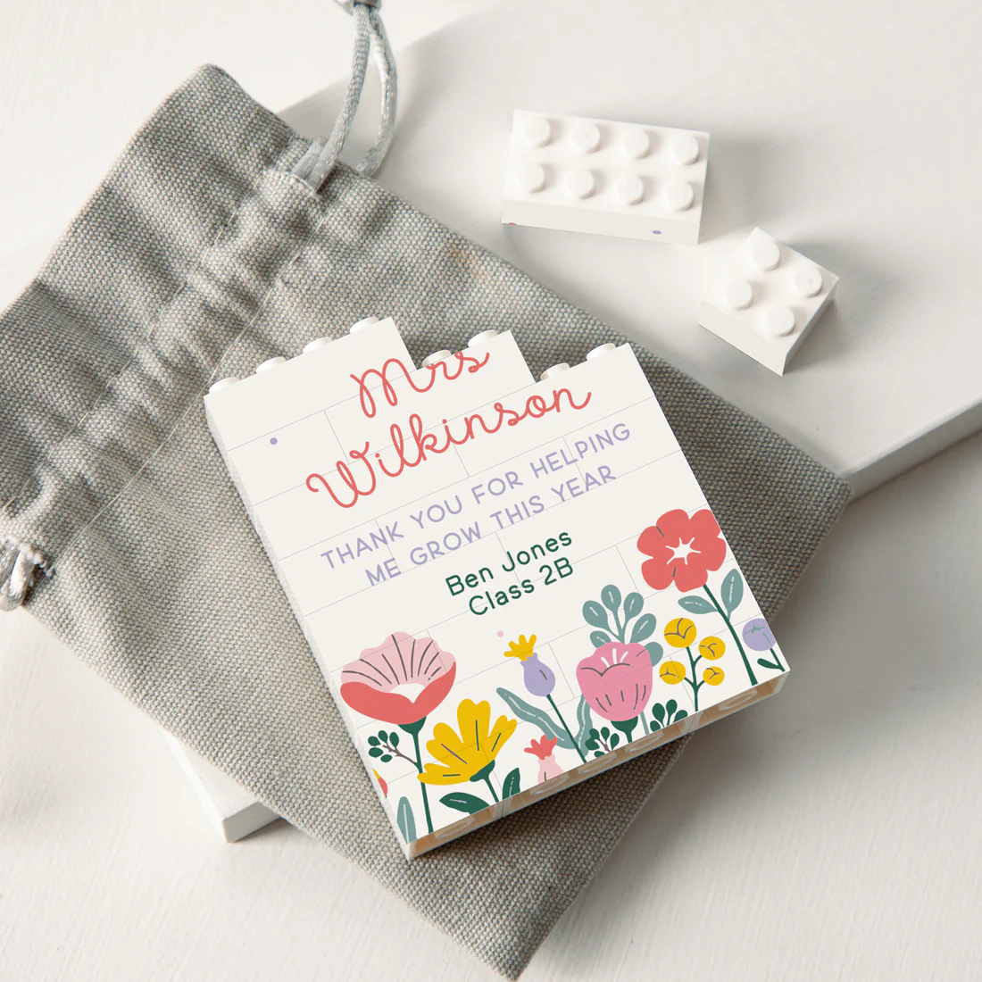 Personalized Floral Thank You Building Blocks Gift for Teacher