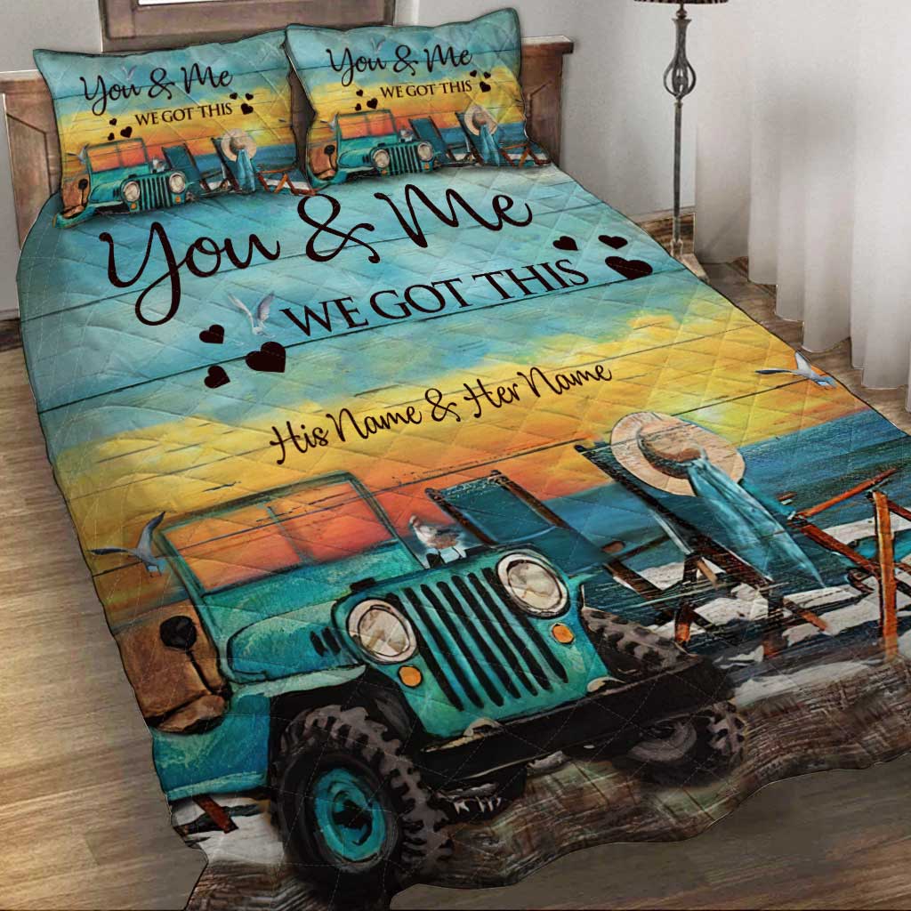 Personalized Adventure Couple Quilt Set with Custom Names for Lovebirds