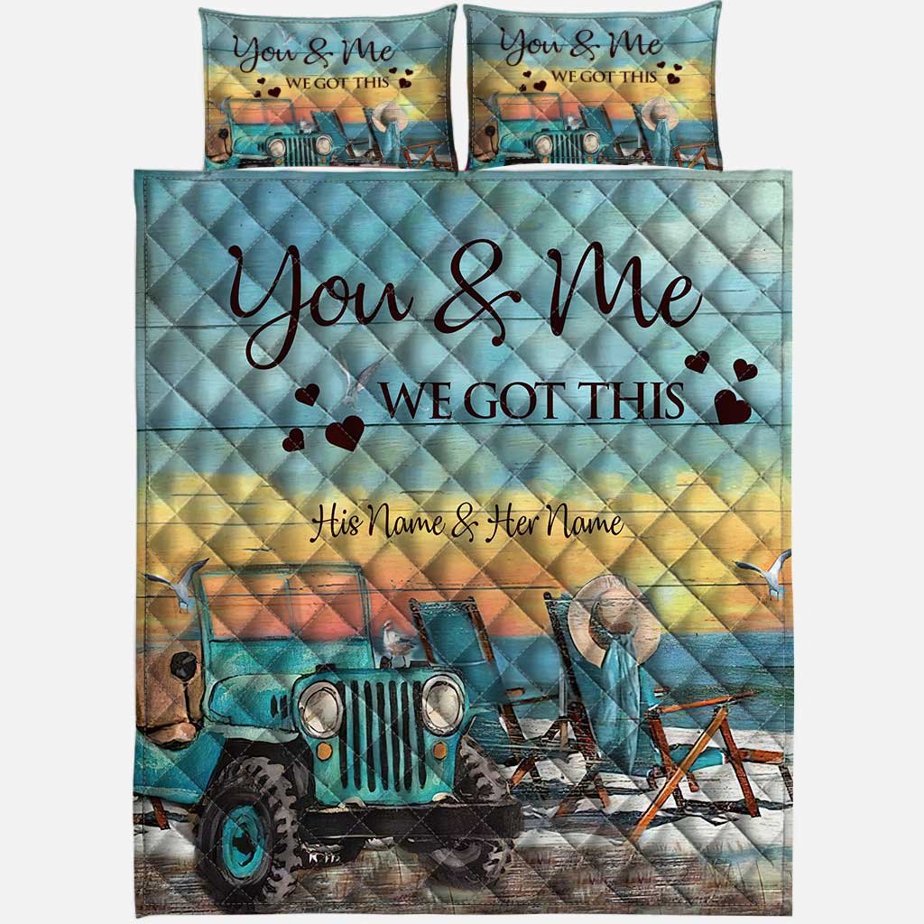 Personalized Adventure Couple Quilt Set with Custom Names for Lovebirds