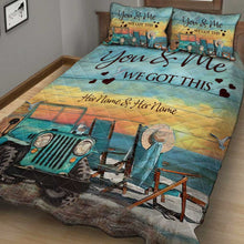 Load image into Gallery viewer, Personalized Adventure Couple Quilt Set with Custom Names for Lovebirds

