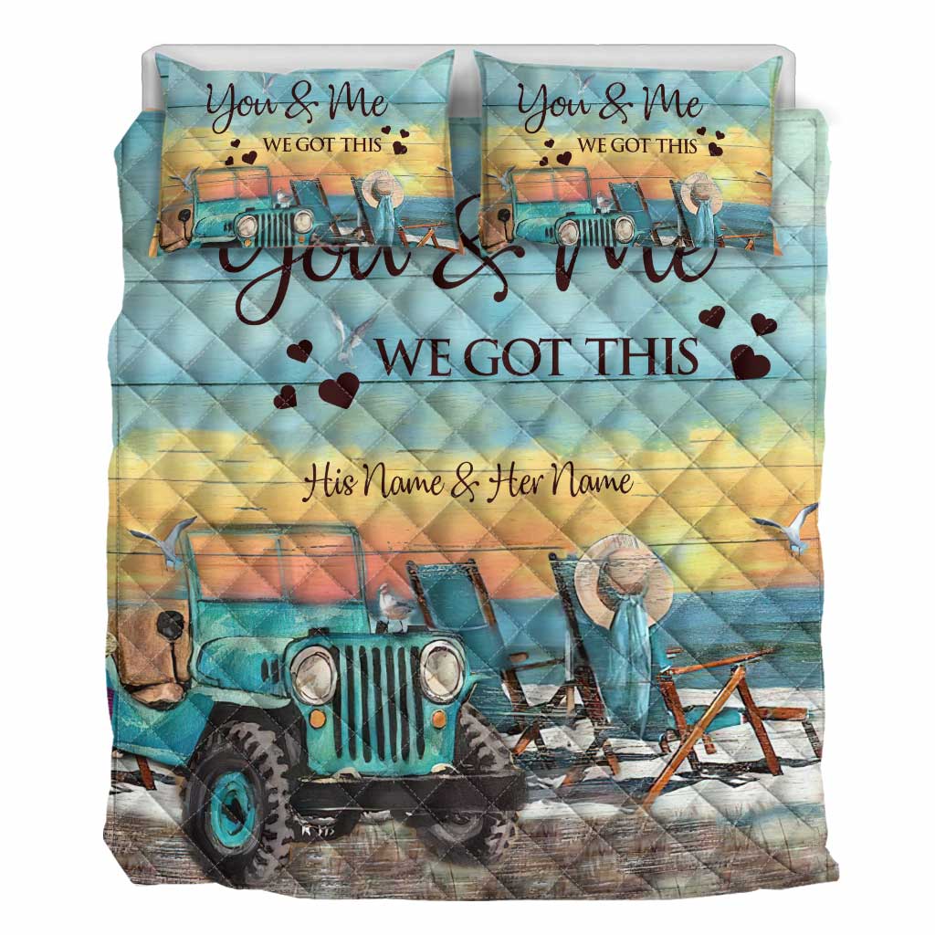 Personalized Adventure Couple Quilt Set with Custom Names for Lovebirds