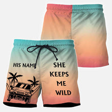 Load image into Gallery viewer, Personalized Couple's Adventure Shorts Custom Names Tropical Design
