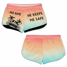 Load image into Gallery viewer, Personalized Couple's Adventure Shorts Custom Names Tropical Design
