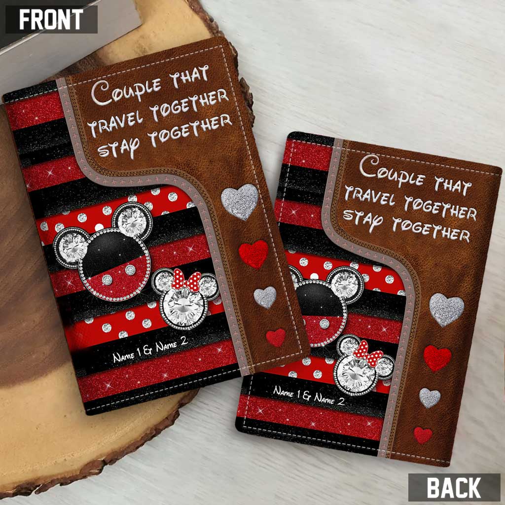 Personalized Mouse Passport Holder Custom Names Travel Gift for Couples
