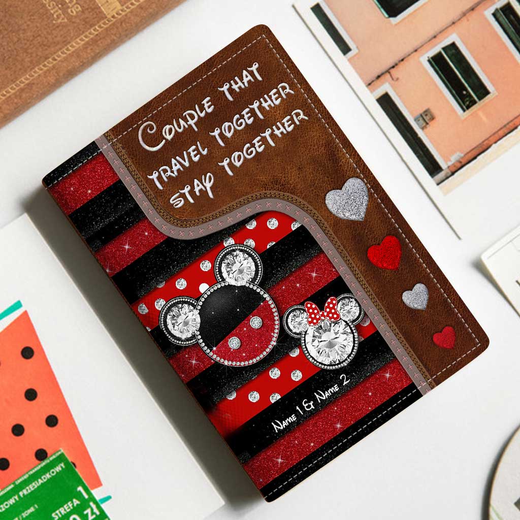Personalized Mouse Passport Holder Custom Names Travel Gift for Couples