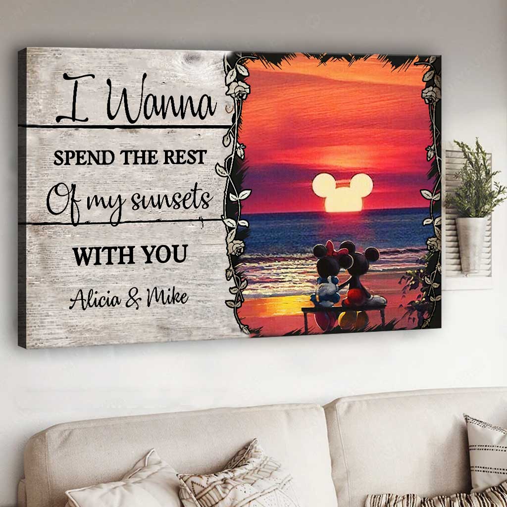 Personalized Sunset Canvas Poster Custom Name Couples Gift