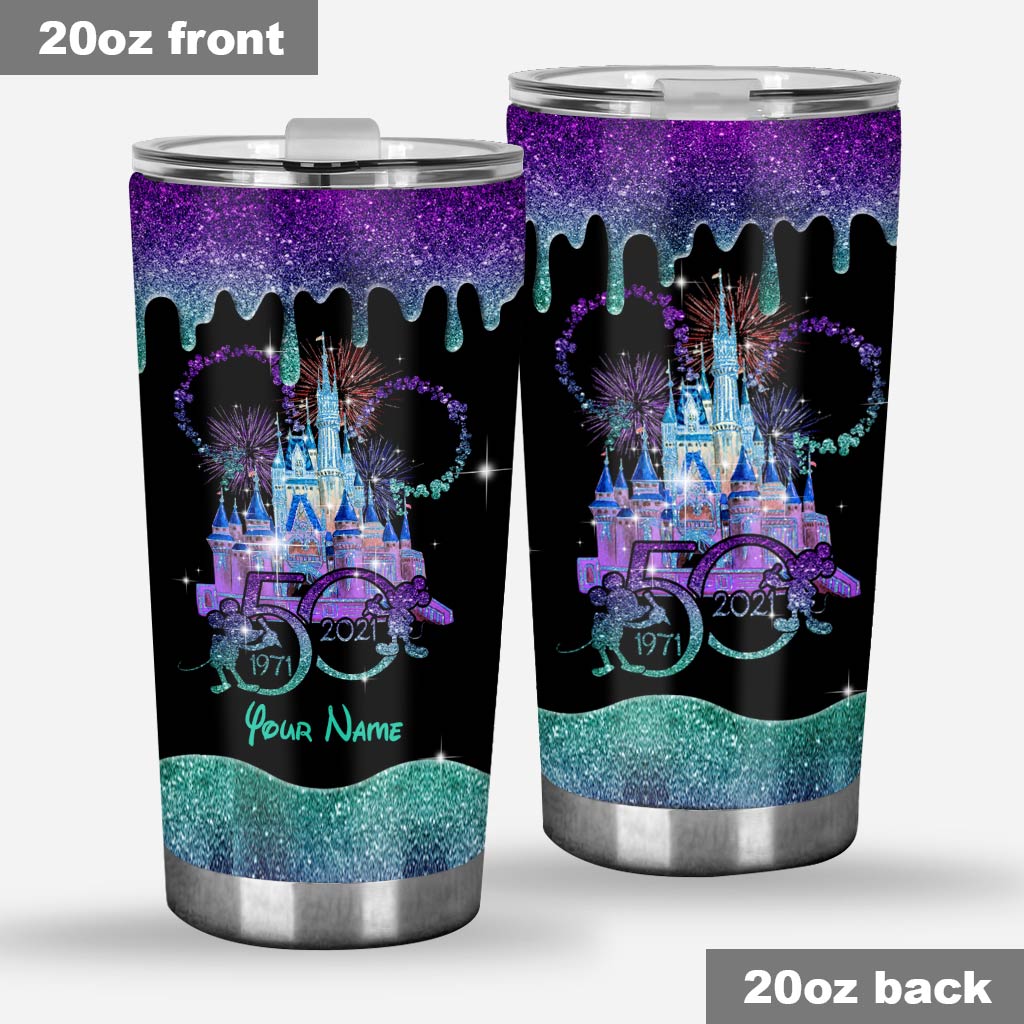 Personalized Glitter Tumbler with Disney Castle Design - 50th Anniversary Gift