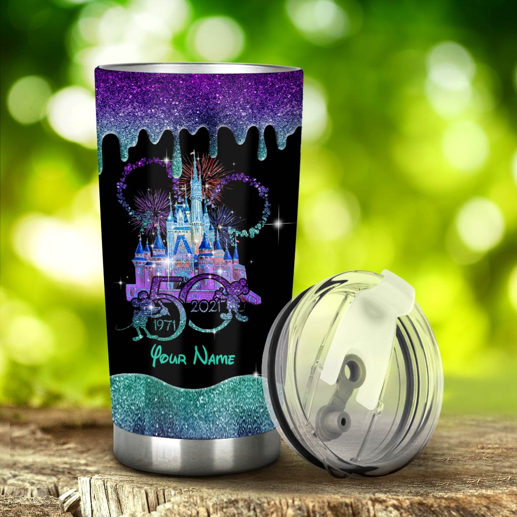 Personalized Glitter Tumbler with Disney Castle Design - 50th Anniversary Gift