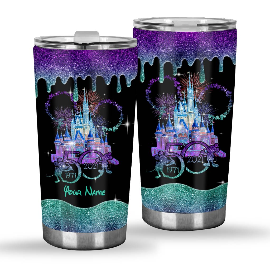 Personalized Glitter Tumbler with Disney Castle Design - 50th Anniversary Gift
