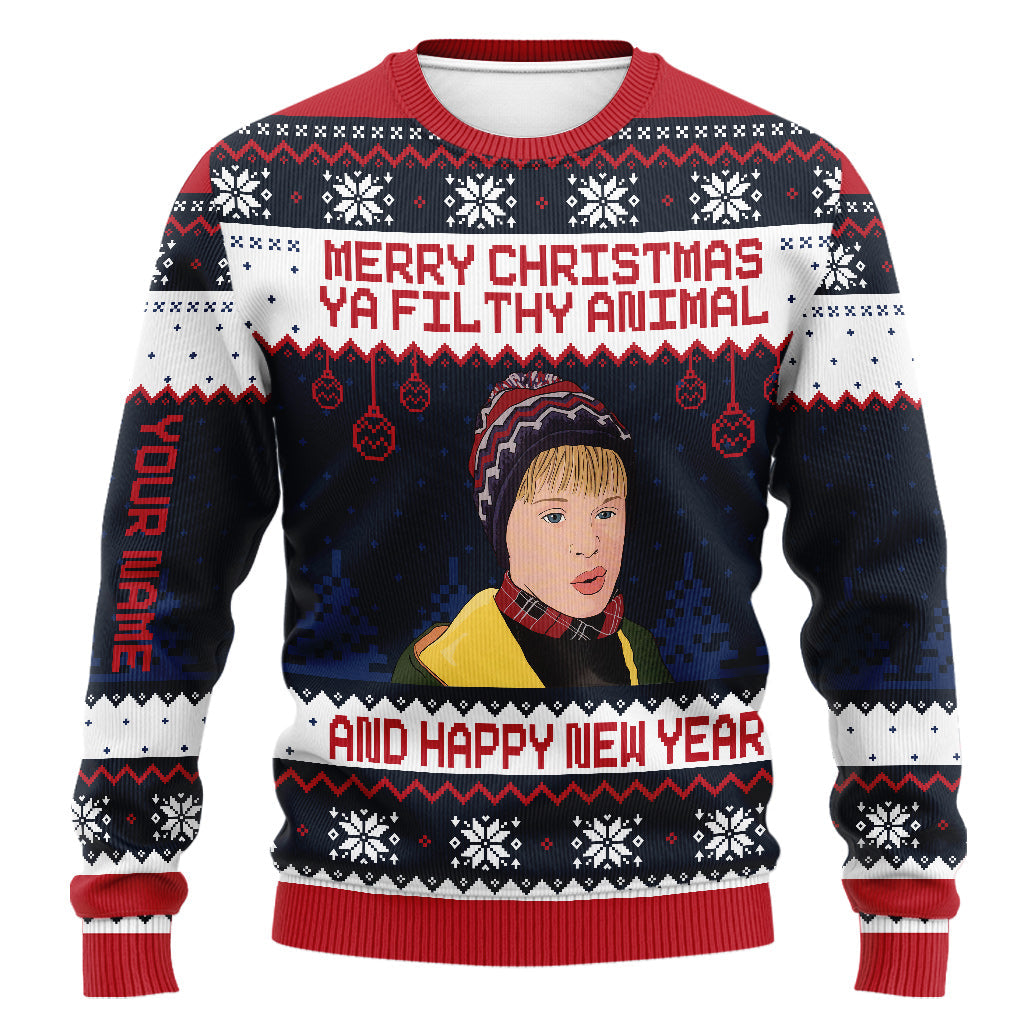 Personalized Merry Christmas Ya Filthy Animal Sweater - Custom Holiday Gift
