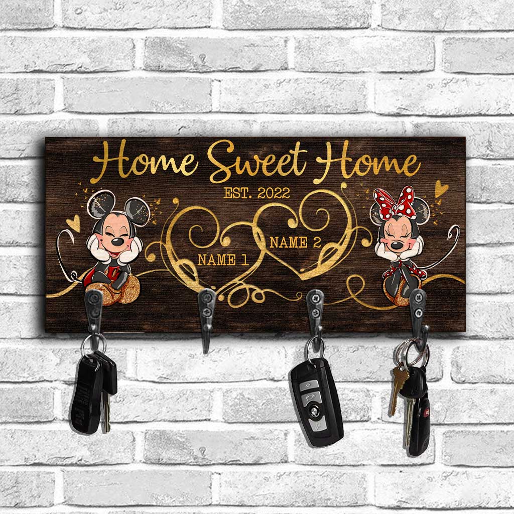 Personalized Home Sweet Home Key Rack with Metal Hooks for Couples