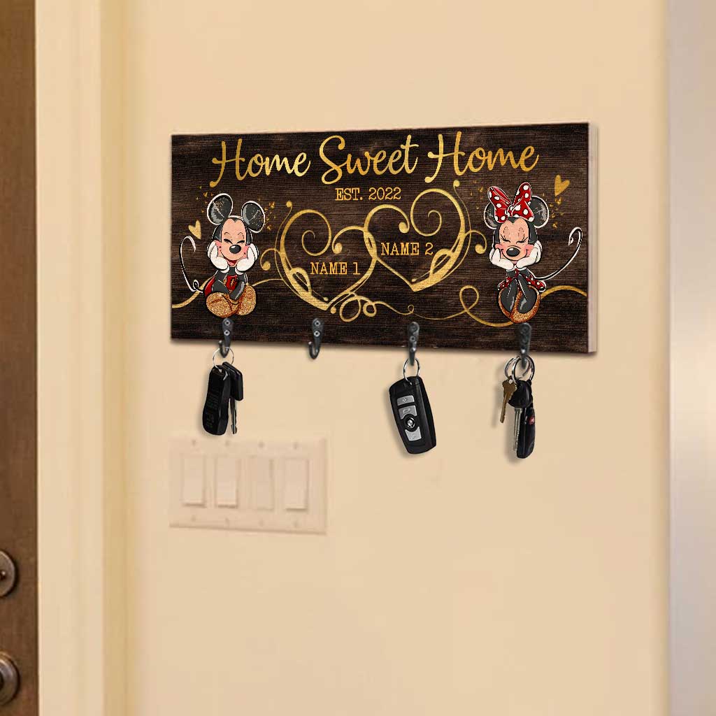 Personalized Home Sweet Home Key Rack with Metal Hooks for Couples