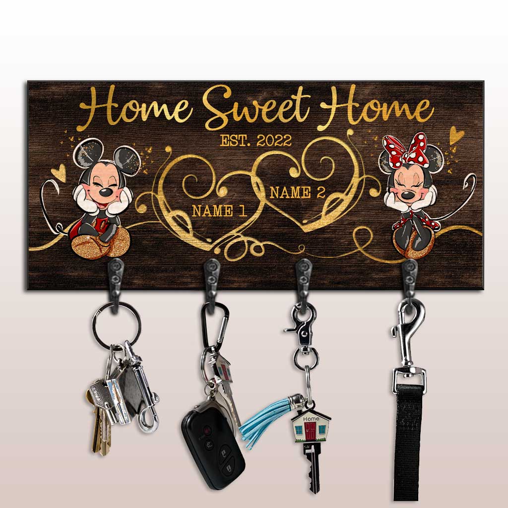 Personalized Home Sweet Home Key Rack with Metal Hooks for Couples