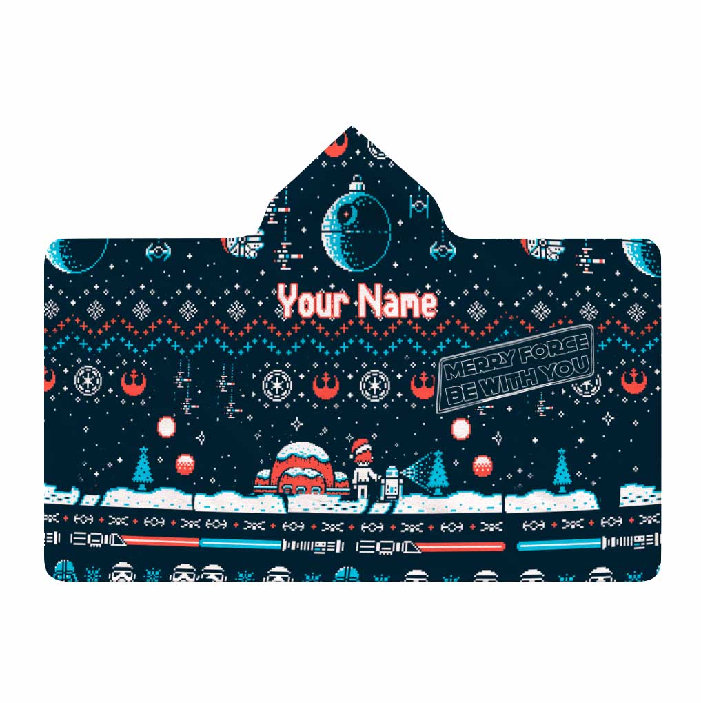 Personalized Hooded Blanket Merry Force Christmas Gift for Kids
