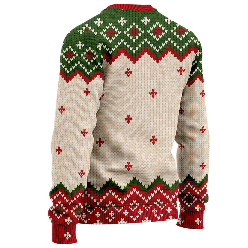 Personalized Christmas Sweater with Faux Wool Pattern Custom Name Gift