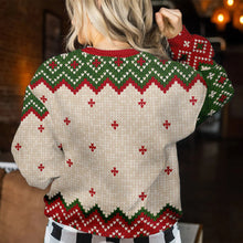 Load image into Gallery viewer, Personalized Christmas Sweater with Faux Wool Pattern Custom Name Gift
