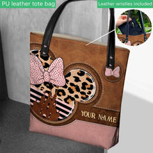 Load image into Gallery viewer, Personalized Pink Leopard Mouse Ears Tote Bag Custom Name Gift for Mom

