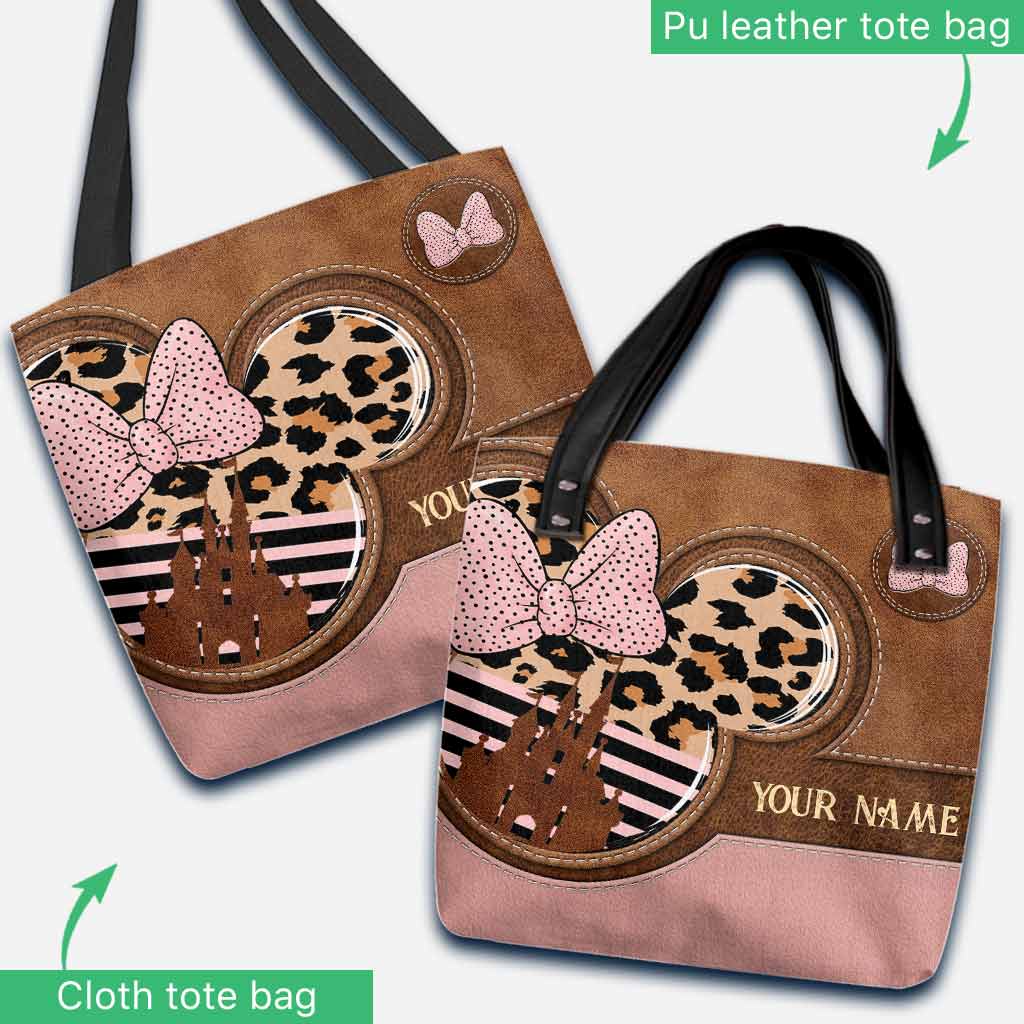 Personalized Pink Leopard Mouse Ears Tote Bag Custom Name Gift for Mom