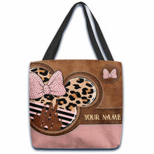 Load image into Gallery viewer, Personalized Pink Leopard Mouse Ears Tote Bag Custom Name Gift for Mom
