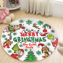Load image into Gallery viewer, Personalized Merry Grinchmas Round Rug Custom Family Name Christmas Gift
