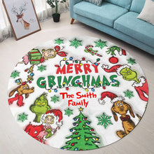 Load image into Gallery viewer, Personalized Merry Grinchmas Round Rug Custom Family Name Christmas Gift
