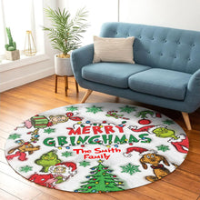 Load image into Gallery viewer, Personalized Merry Grinchmas Round Rug Custom Family Name Christmas Gift

