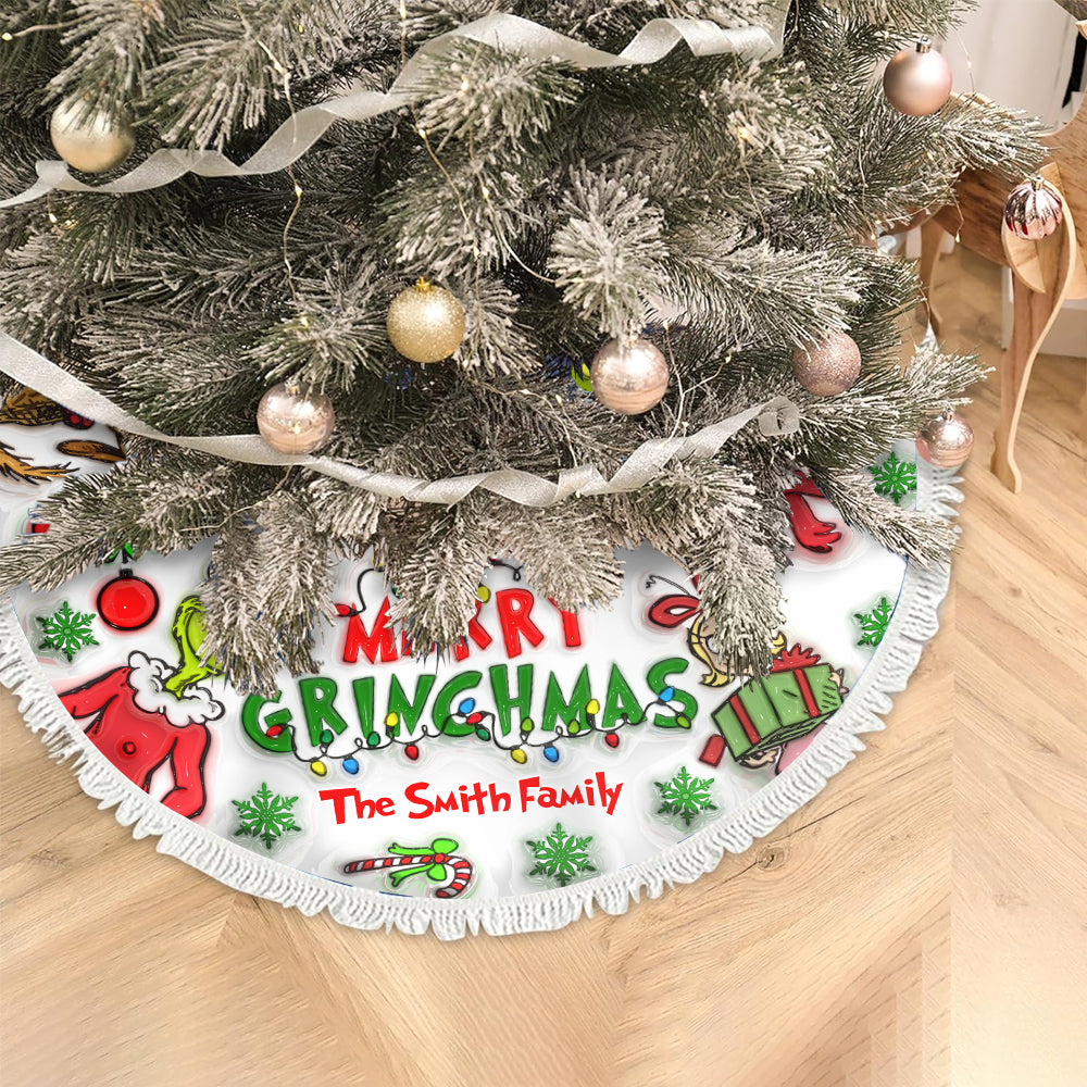 Personalized Merry Grinchmas Christmas Tree Skirt Custom Design