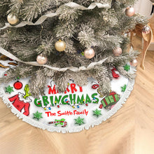 Load image into Gallery viewer, Personalized Merry Grinchmas Christmas Tree Skirt Custom Design
