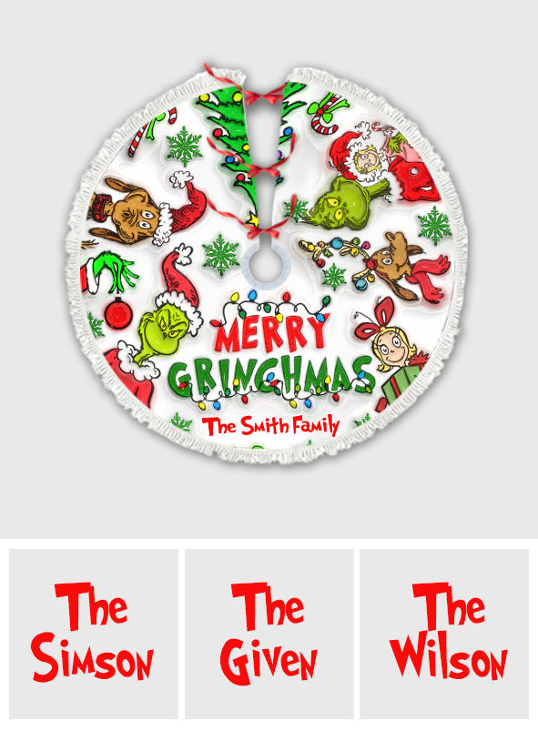 Personalized Merry Grinchmas Christmas Tree Skirt Custom Design