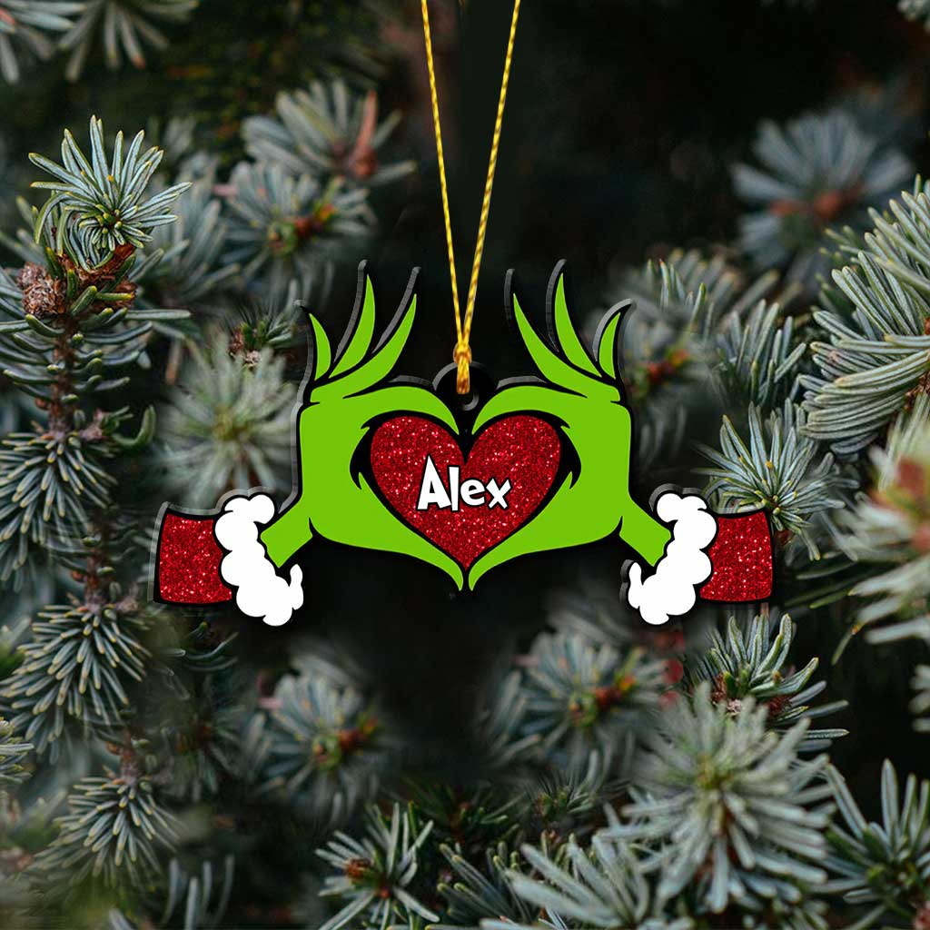 Personalized Grinch Heart Ornament Custom Name Christmas Gift