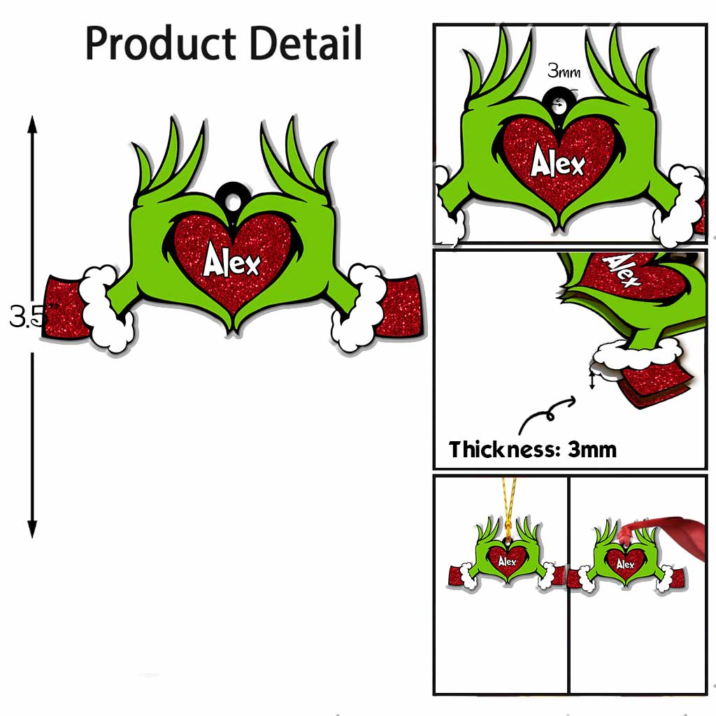 Personalized Grinch Heart Ornament Custom Name Christmas Gift