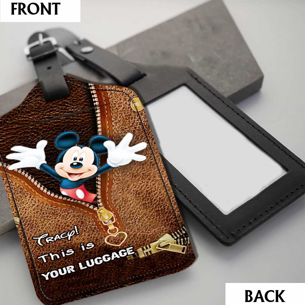 Personalized Leather Luggage Tag with Mickey Mouse Design for Travelers