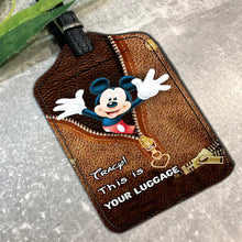 Load image into Gallery viewer, Personalized Leather Luggage Tag with Mickey Mouse Design for Travelers
