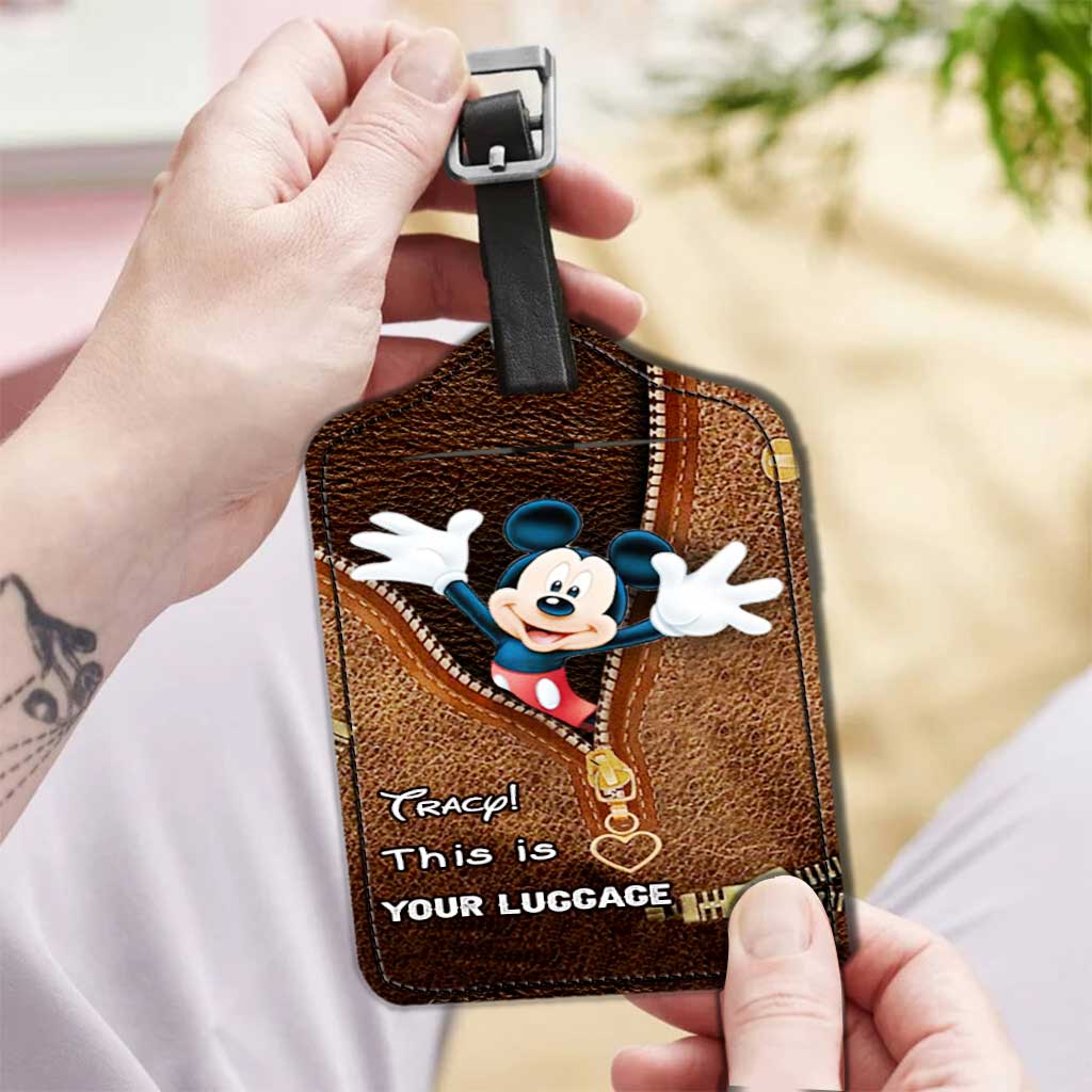 Personalized Leather Luggage Tag with Mickey Mouse Design for Travelers