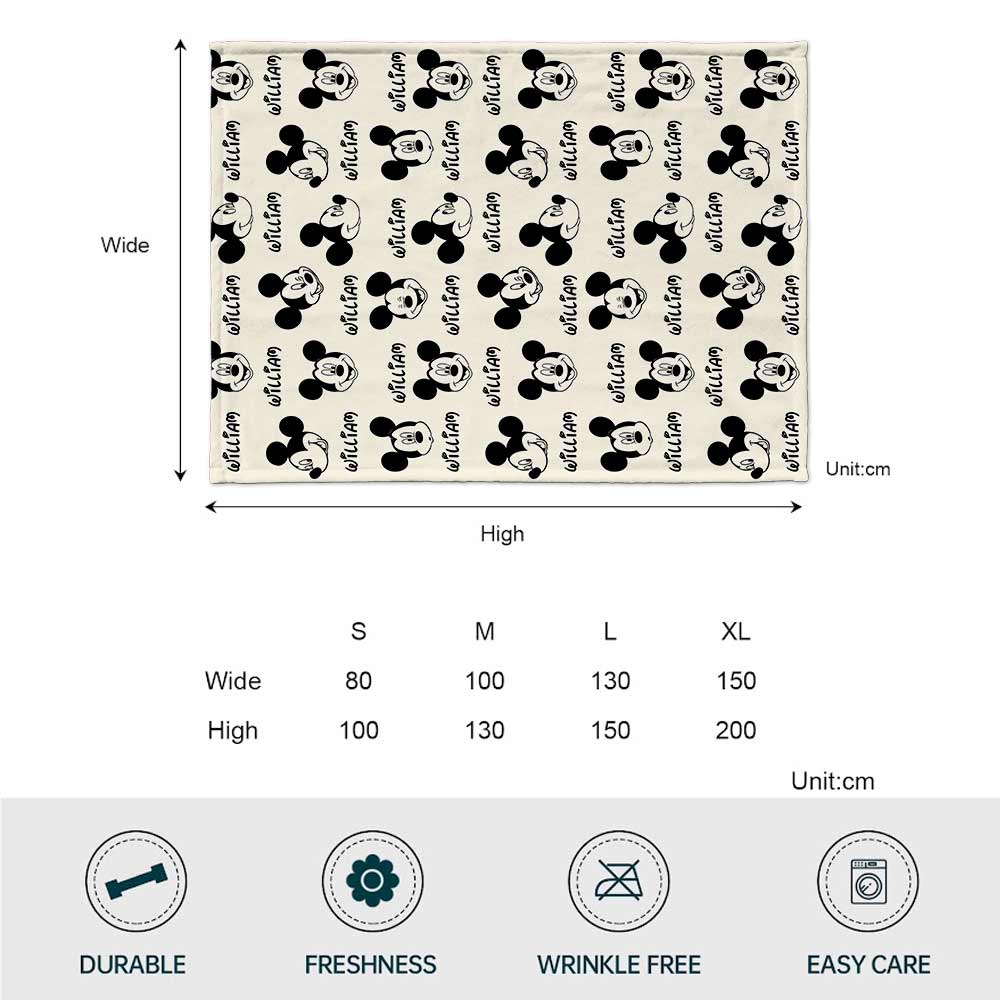 Personalized Mickey Mouse Blanket Custom Name Gift for Kids